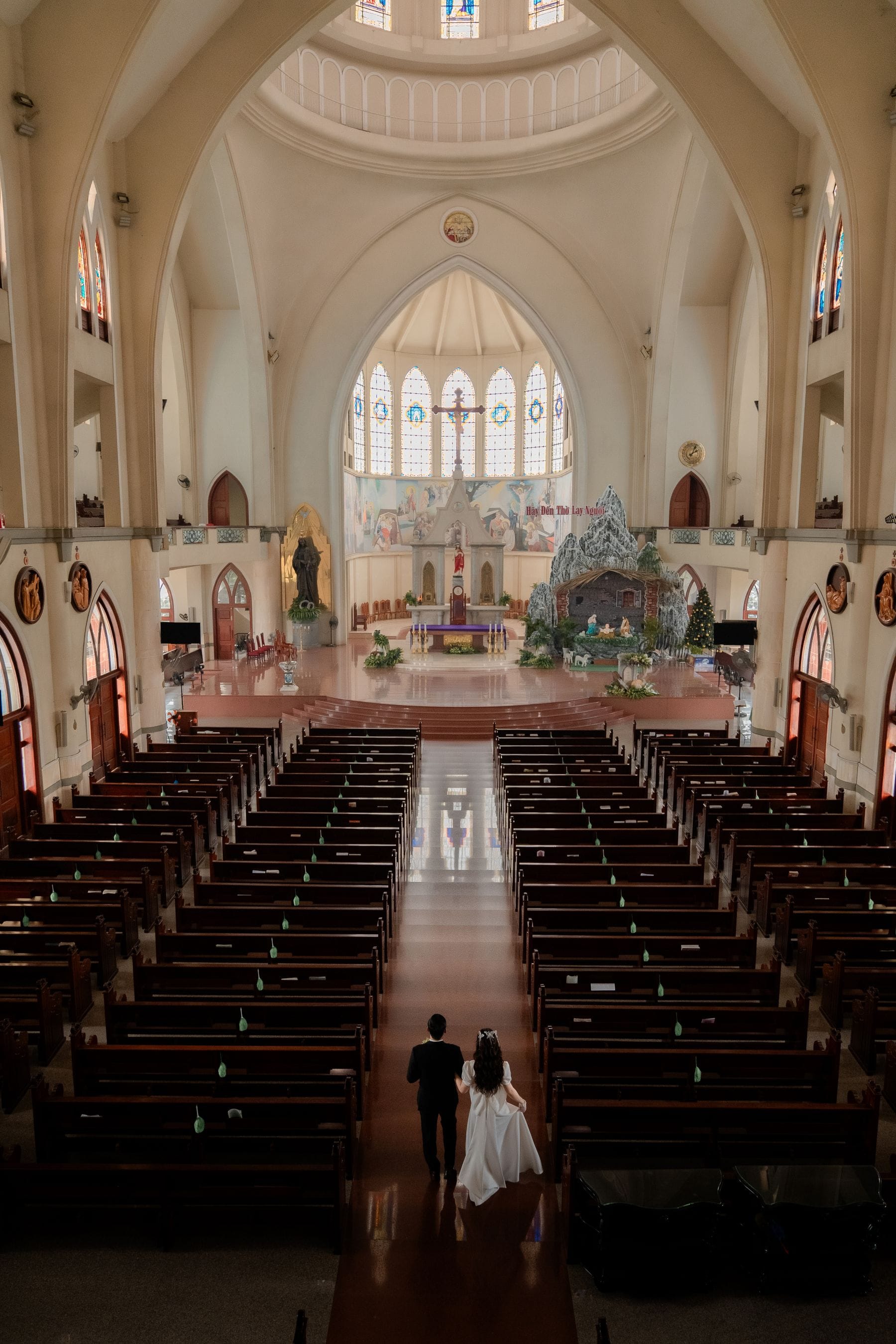 Elegant wedding ceremony in grand church setting