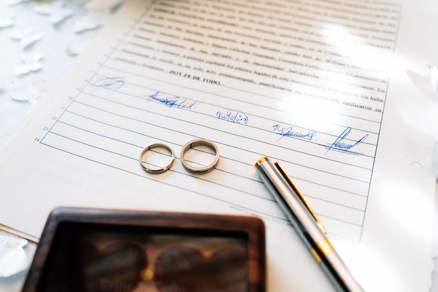 Wedding rings on signed marriage certificate