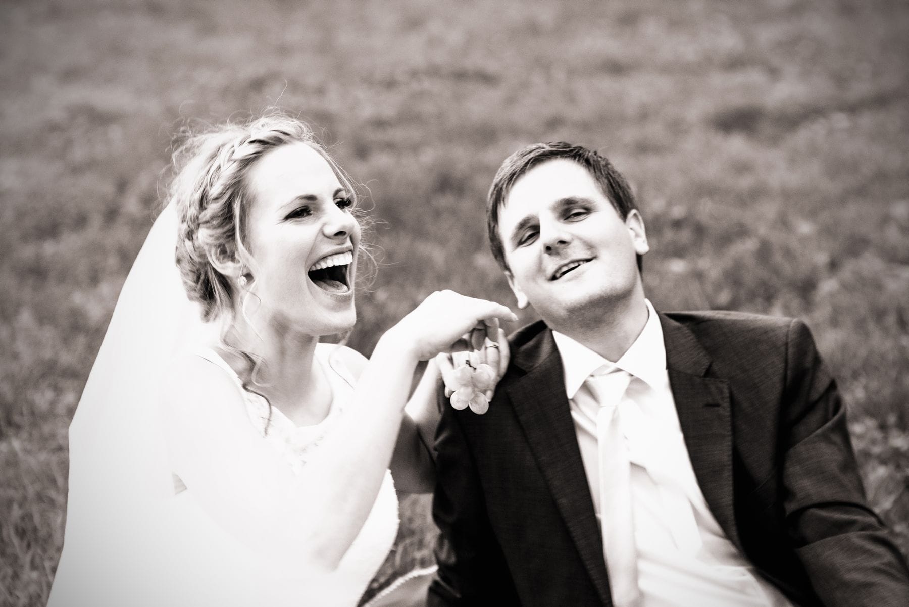Joyful couple in black and white